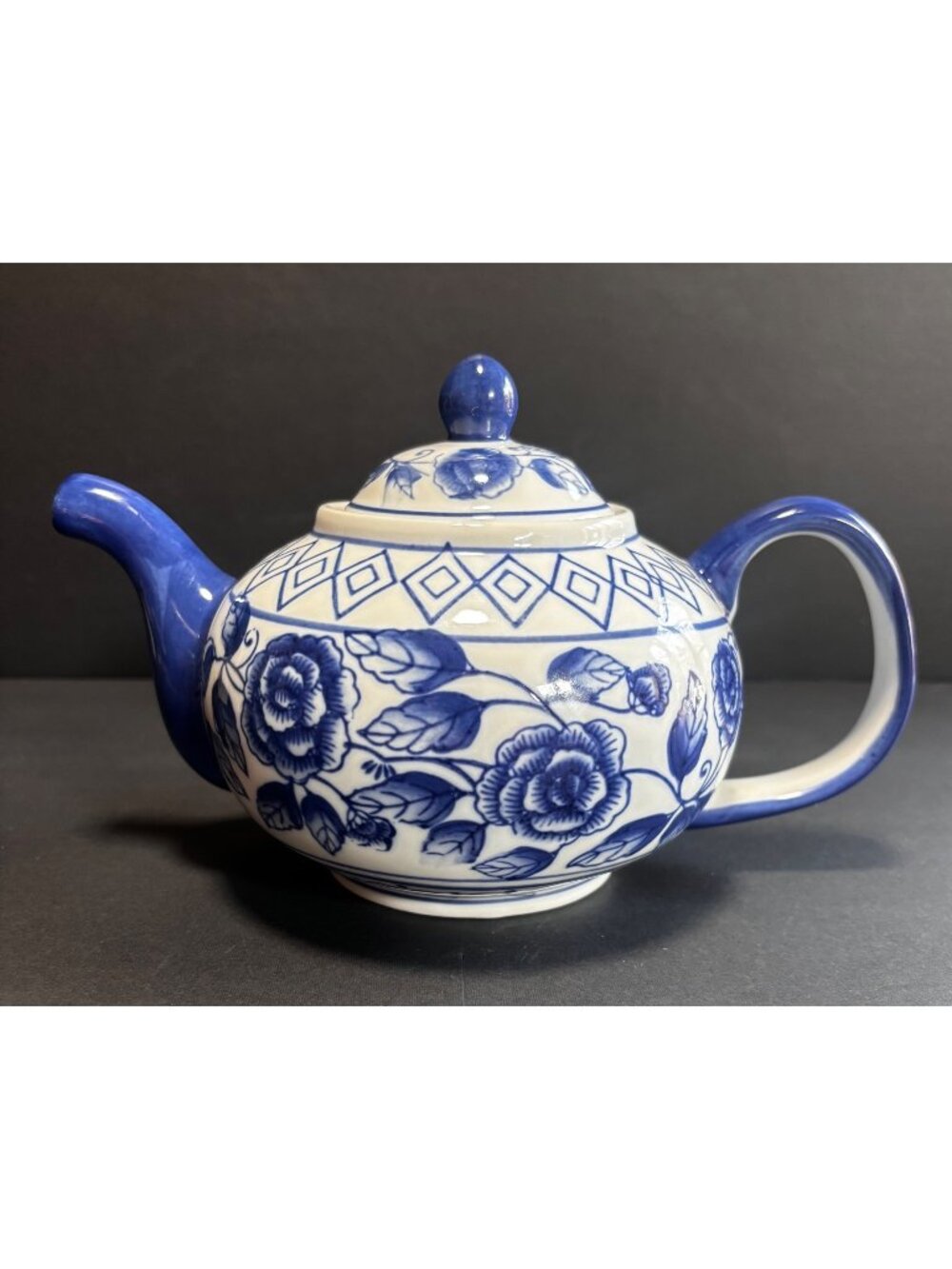 Bella Casa Cobalt Blue And White Ceramic Tea Pot Vintage 90s Home Décor